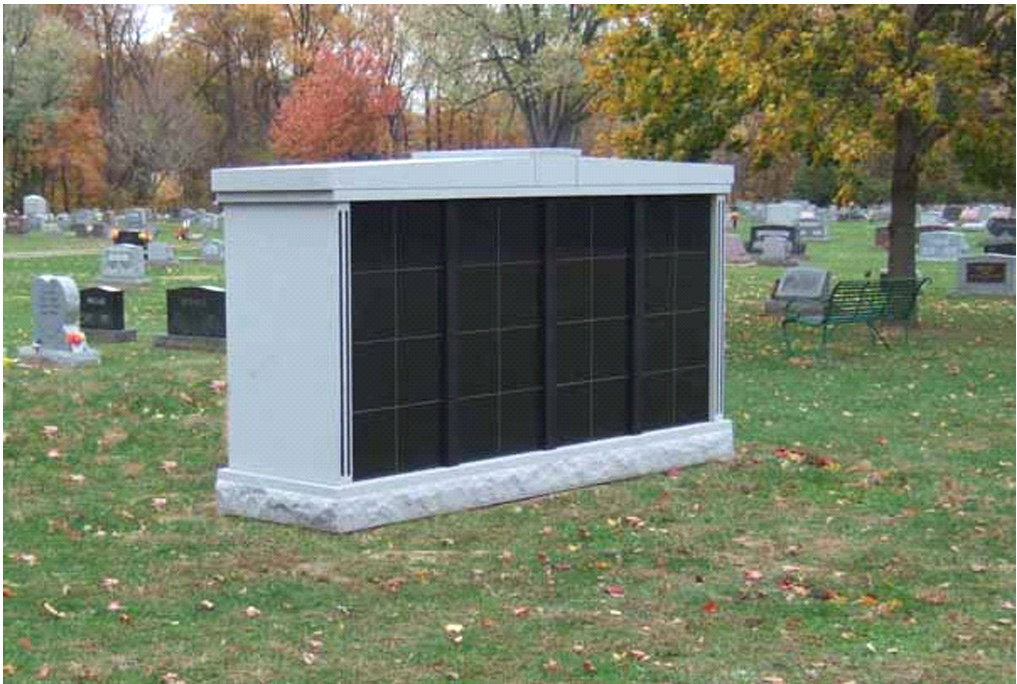 Granite Milan Cemetery columbarium beside the cemetery walkway